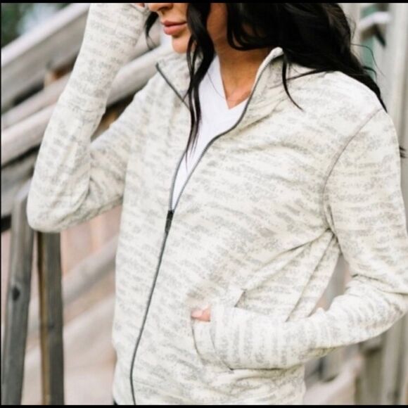 Zyia active textured knit grey/cream zip up jacket stretchy athleisure lounge - Picture 3 of 10
